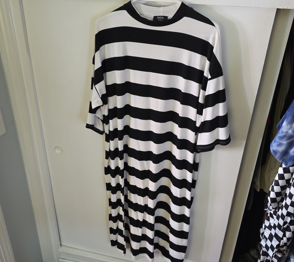 Dressed in LALA Black and White Striped Midi Dress